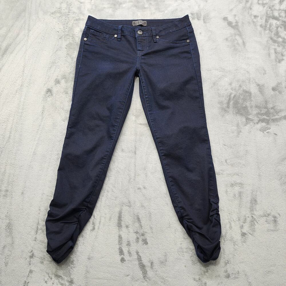 Guess Jeans Womens 28 Blue Dark Wash Low‎ Rise Crop Ruched Hem Stretch Denim